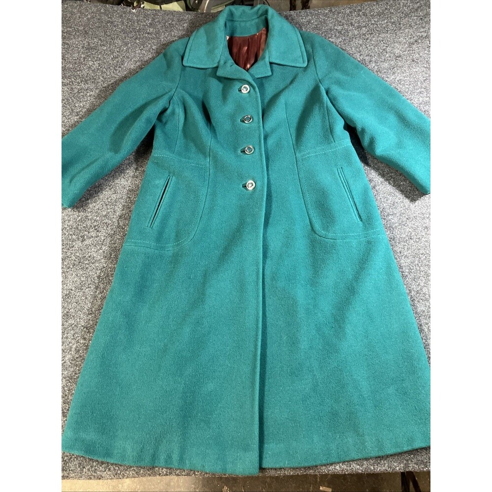 Vtg 60s Lorendale 100% Cashmere Princess Coat Teal Green Mod Overcoat M L